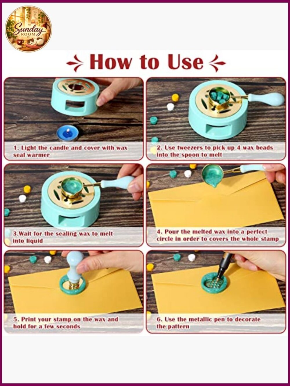790pc Wax Seal Stamp Kit with Warmer, Beads, Stamps, Envelopes, Gift Box for - Picture 5 of 7
